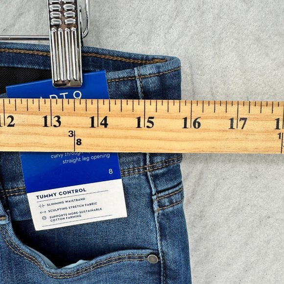 Apt 9 Jeans Womens 8 Blue Denim Curvy Straight Slimming Tummy Waistband Pants - Picture 8 of 16